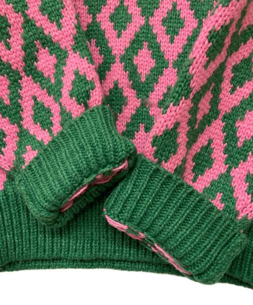 Jakke（ジャッキー）Jakke (ジャッキー) Amma アーガイルクルーネックニット ピンク×グリーン サイズ:38の古着・服飾アイテム