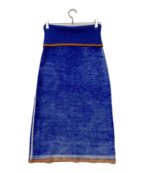 DIESEL（ディーゼル）DIESEL (ディーゼル) M-ARILOU ロゴプレート ウールニットロングスカート ブルー×オレンジ サイズ:Sの古着・服飾アイテム