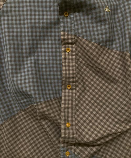Vivienne Westwood man（ヴィヴィアン ウェストウッド マン）Vivienne Westwood man (ヴィヴィアン ウェストウッド マン) 変形ロングチェックシャツ ブルー×ブラック サイズ:size44の古着・服飾アイテム