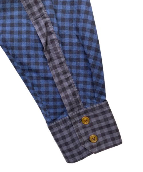 Vivienne Westwood man（ヴィヴィアン ウェストウッド マン）Vivienne Westwood man (ヴィヴィアン ウェストウッド マン) 変形ロングチェックシャツ ブルー×ブラック サイズ:size44の古着・服飾アイテム