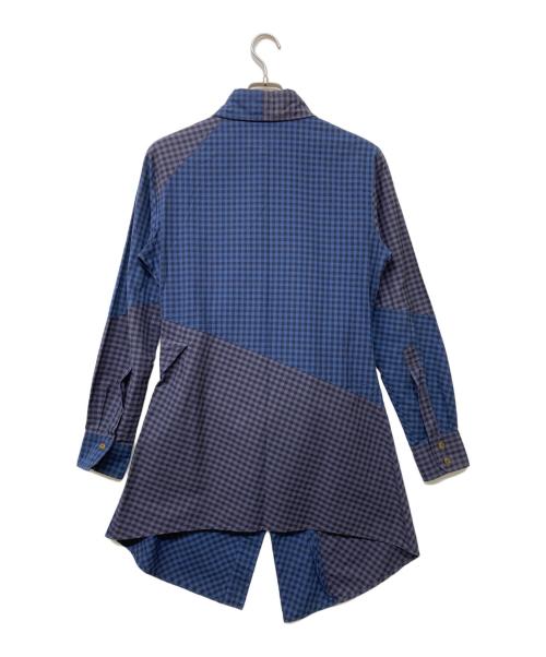 Vivienne Westwood man（ヴィヴィアン ウェストウッド マン）Vivienne Westwood man (ヴィヴィアン ウェストウッド マン) 変形ロングチェックシャツ ブルー×ブラック サイズ:size44の古着・服飾アイテム