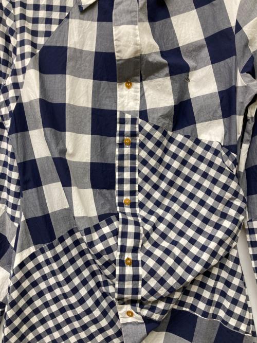Vivienne Westwood man（ヴィヴィアン ウェストウッド マン）Vivienne Westwood man (ヴィヴィアン ウェストウッド マン) 変形ロングチェックシャツ ブルー×ホワイト サイズ:size44の古着・服飾アイテム