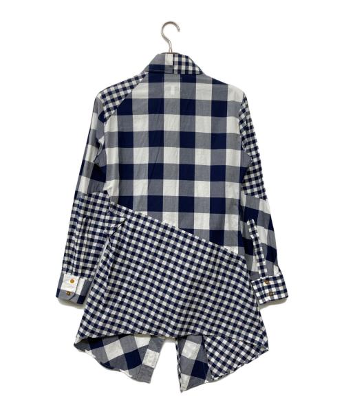 Vivienne Westwood man（ヴィヴィアン ウェストウッド マン）Vivienne Westwood man (ヴィヴィアン ウェストウッド マン) 変形ロングチェックシャツ ブルー×ホワイト サイズ:size44の古着・服飾アイテム