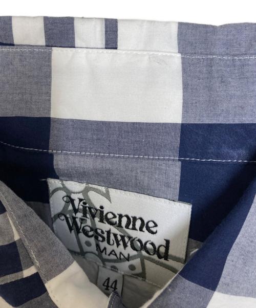 Vivienne Westwood man（ヴィヴィアン ウェストウッド マン）Vivienne Westwood man (ヴィヴィアン ウェストウッド マン) 変形ロングチェックシャツ ブルー×ホワイト サイズ:size44の古着・服飾アイテム
