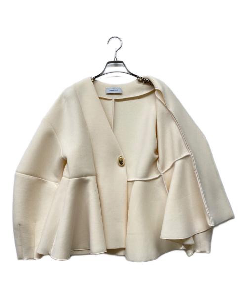 Adam et Rope（アダム エ ロペ）Adam et Rope (アダム エ ロペ) エッグブローチ付きペプラムカーディガン アイボリー サイズ:Fの古着・服飾アイテム