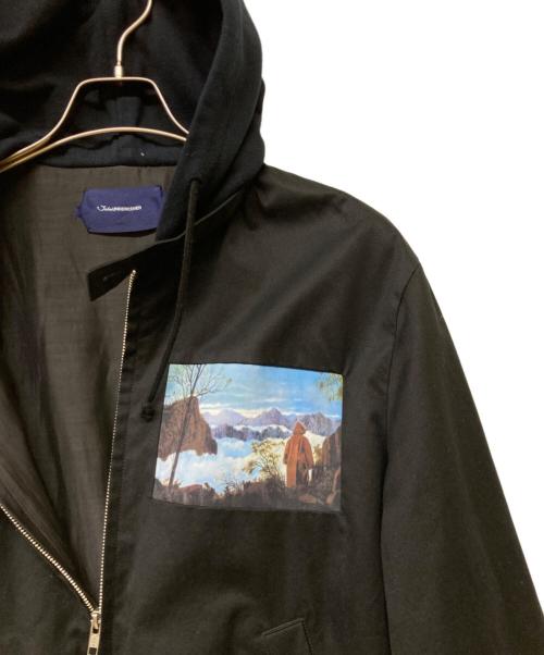 JohnUNDERCOVER（ジョンアンダーカバー）JohnUNDERCOVER (ジョンアンダーカバー) 19SS ウラケフード付パッチハメコミジップBZ/ジップパーカー/ブルゾン ブラック サイズ:3の古着・服飾アイテム
