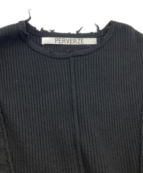 PERVERZE（パーバーズ）PERVERZE (パーバーズ) ダメージ加工切替リブニット ブラック サイズ:Freeの古着・服飾アイテム