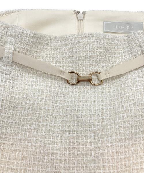 CELFORD（セルフォード）CELFORD (セルフォード) ベルト付きツイードタイトスカート ホワイト サイズ:36 未使用品の古着・服飾アイテム