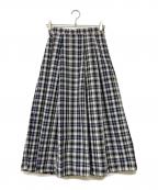 23区ニジュウサンク）の古着「チェックタフタロングフレアースカート」｜ホワイト×ネイビー
