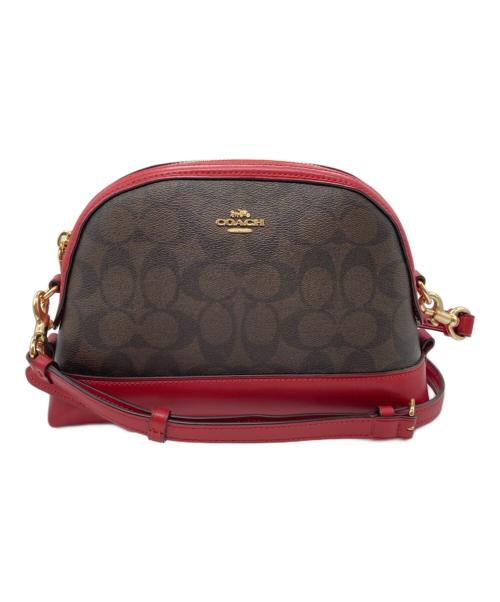 COACH（コーチ）COACH (コーチ) シグネチャーショルダーバッグ レッド×ブラウンの古着・服飾アイテム