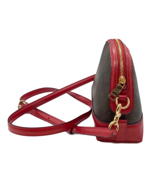 COACH（コーチ）COACH (コーチ) シグネチャーショルダーバッグ レッド×ブラウンの古着・服飾アイテム