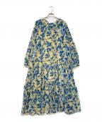 CIAOPANICチャオパニック）の古着「ベロアフラワーティアードワンピース」｜ブルー×ベージュ