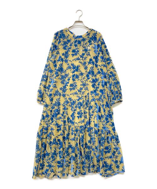 CIAOPANIC（チャオパニック）CIAOPANIC (チャオパニック) ベロアフラワーティアードワンピース ブルー×ベージュの古着・服飾アイテム
