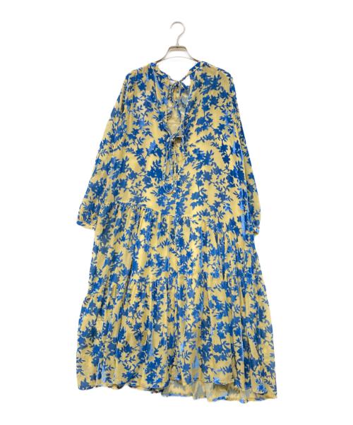 CIAOPANIC（チャオパニック）CIAOPANIC (チャオパニック) ベロアフラワーティアードワンピース ブルー×ベージュの古着・服飾アイテム