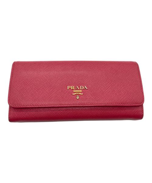 PRADA（プラダ）PRADA (プラダ) ロゴプレートフラップロングウォレット ピンクの古着・服飾アイテム