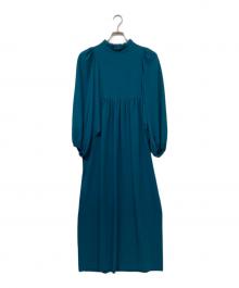 VERMEIL par iena（ヴェルメイユ パー イエナ）の古着「バックサテンジョーゼットギャザーワンピース」｜グリーン