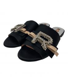 ROCHAS（ロシャス）の古着「リボンビジューフラットサンダル」｜ブラック