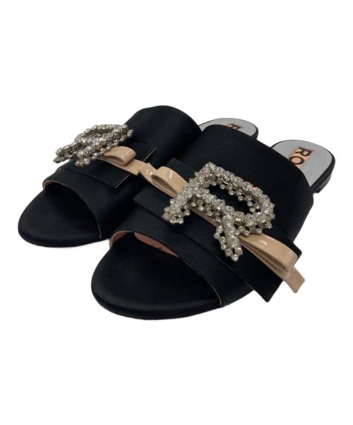 ROCHAS（ロシャス）ROCHAS (ロシャス) リボンビジューフラットサンダル ブラック サイズ:38の古着・服飾アイテム