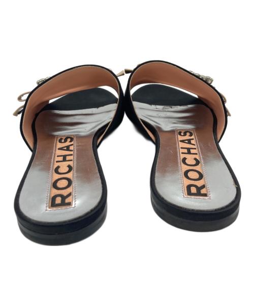 ROCHAS（ロシャス）ROCHAS (ロシャス) リボンビジューフラットサンダル ブラック サイズ:38の古着・服飾アイテム