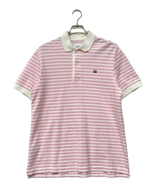 LACOSTE（ラコステ）LACOSTE (ラコステ) A.P.C. (アーペーセー) 22SS 別注 POLO HOMME 鹿の子ポロシャツ ホワイト×ピンク サイズ:Sの古着・服飾アイテム