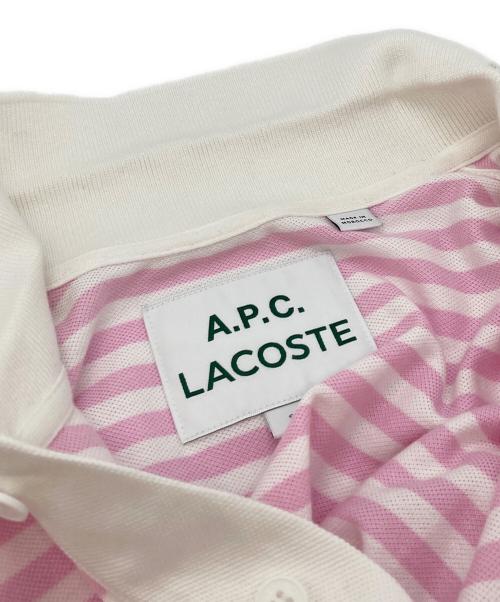 LACOSTE（ラコステ）LACOSTE (ラコステ) A.P.C. (アーペーセー) 22SS 別注 POLO HOMME 鹿の子ポロシャツ ホワイト×ピンク サイズ:Sの古着・服飾アイテム