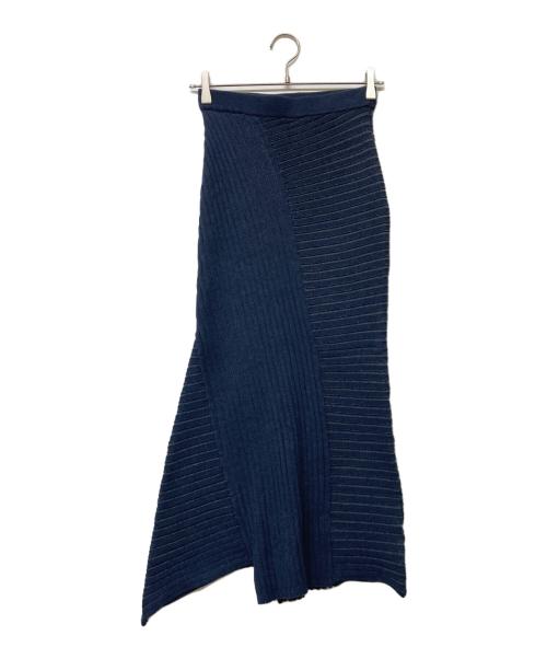 L'AUBE BLANC（ローブ ブラン）L'AUBE BLANC (ローブ ブラン) Panel rib knit Skirt ネイビー サイズ:Fの古着・服飾アイテム