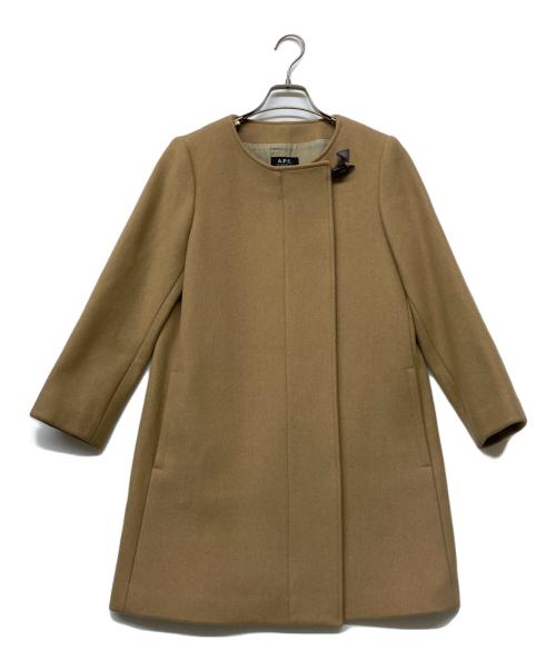 A.P.C.（アーペーセー）A.P.C. (アーペーセー) ウールブレンドノーカラーコート ブラウン サイズ:34の古着・服飾アイテム