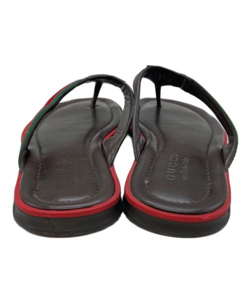 GUCCI（グッチ）GUCCI (グッチ) グッチシマシェリーウェブラインフラットレザーサンダル ブラウン サイズ:10の古着・服飾アイテム