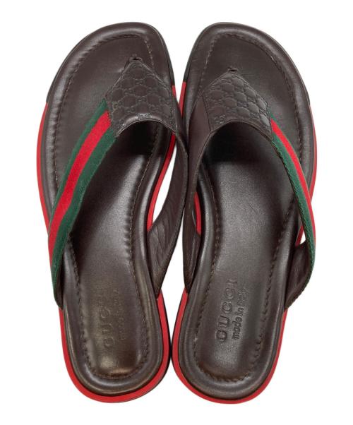 GUCCI（グッチ）GUCCI (グッチ) グッチシマシェリーウェブラインフラットレザーサンダル ブラウン サイズ:10の古着・服飾アイテム