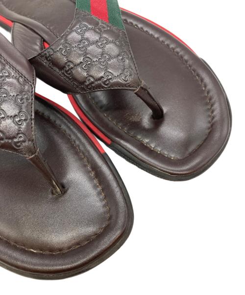 GUCCI（グッチ）GUCCI (グッチ) グッチシマシェリーウェブラインフラットレザーサンダル ブラウン サイズ:10の古着・服飾アイテム