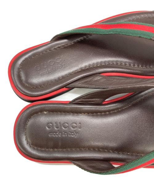 GUCCI（グッチ）GUCCI (グッチ) グッチシマシェリーウェブラインフラットレザーサンダル ブラウン サイズ:10の古着・服飾アイテム
