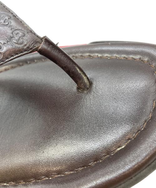 GUCCI（グッチ）GUCCI (グッチ) グッチシマシェリーウェブラインフラットレザーサンダル ブラウン サイズ:10の古着・服飾アイテム