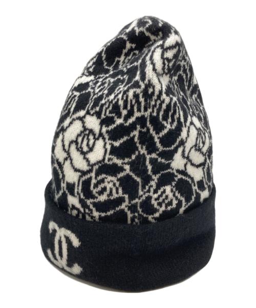 CHANEL（シャネル）CHANEL (シャネル) ココマークカメリア柄ニット帽 ブラックの古着・服飾アイテム