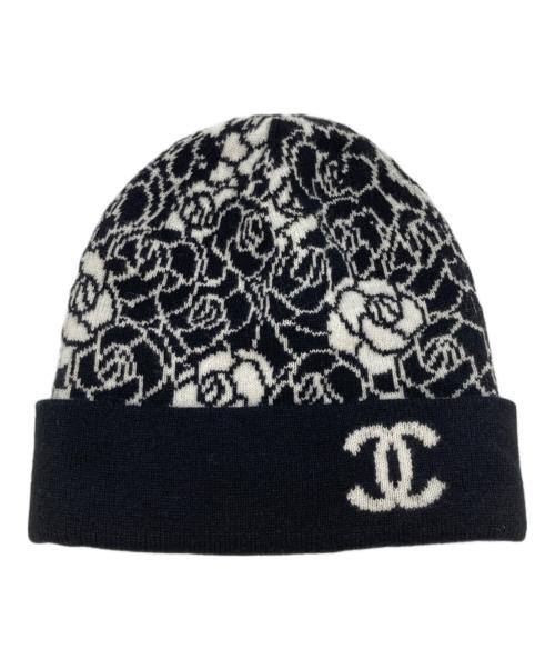 CHANEL（シャネル）CHANEL (シャネル) ココマークカメリア柄ニット帽 ブラックの古着・服飾アイテム