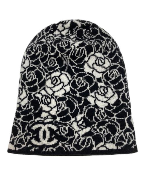 CHANEL（シャネル）CHANEL (シャネル) ココマークカメリア柄ニット帽 ブラックの古着・服飾アイテム