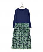 Arte Soieアルテソワ）の古着「フラワープリントプリーツワンピース」｜ネイビー