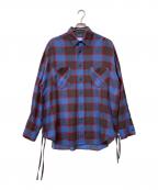 FACETASMファセッタズム）の古着「CHECK SLIT BIG SHIRT」｜ブルー