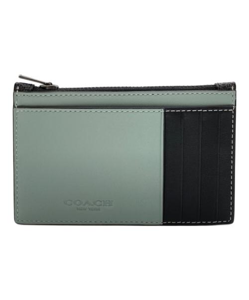 COACH（コーチ）COACH (コーチ) ジップ カード ケース・カラーブロック シグネチャー キャンバス ブラック×スカイブルーの古着・服飾アイテム