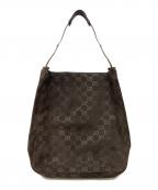 GUCCIグッチ）の古着「GG柄ワンショルダースウェードバッグ」｜ダークブラウン