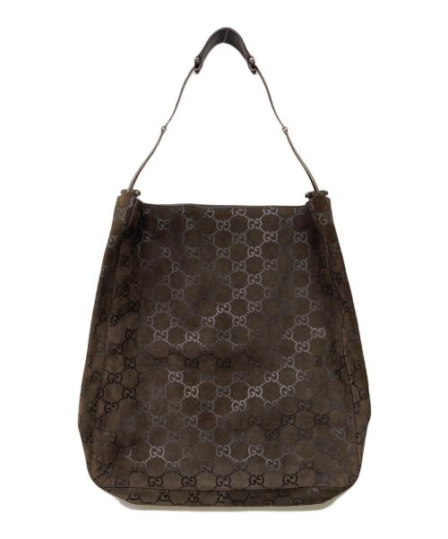 GUCCI（グッチ）GUCCI (グッチ) GG柄ワンショルダースウェードバッグ ダークブラウンの古着・服飾アイテム
