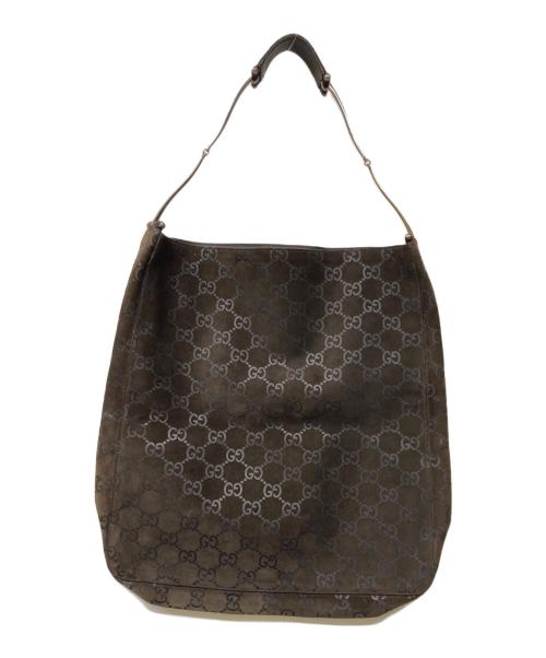 GUCCI（グッチ）GUCCI (グッチ) GG柄ワンショルダースウェードバッグ ダークブラウンの古着・服飾アイテム