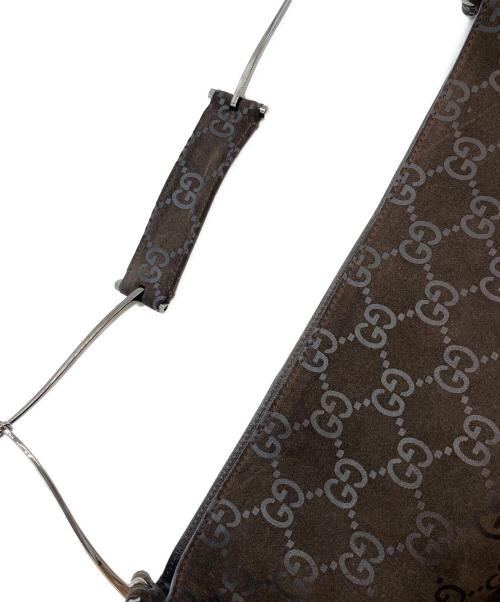 GUCCI（グッチ）GUCCI (グッチ) GG柄ワンショルダースウェードバッグ ダークブラウンの古着・服飾アイテム