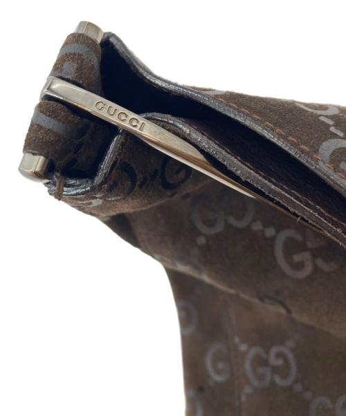 GUCCI（グッチ）GUCCI (グッチ) GG柄ワンショルダースウェードバッグ ダークブラウンの古着・服飾アイテム