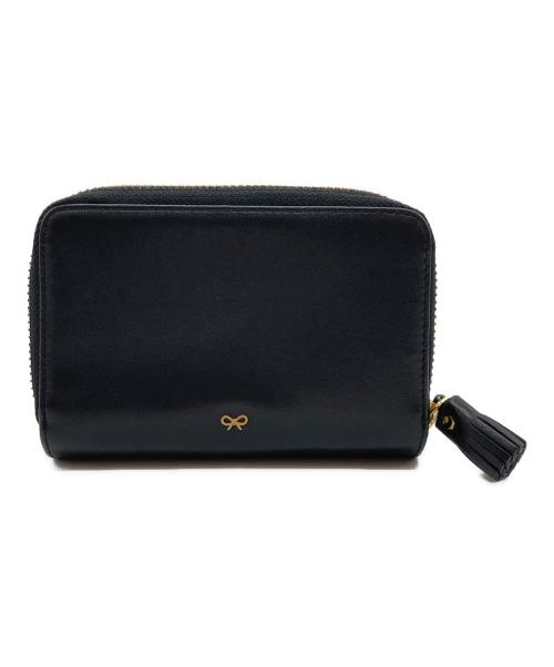 ANYA HINDMARCH（アニヤ・ハインドマーチ）ANYA HINDMARCH (アニヤ・ハインドマーチ) レザー2つ折り財布 ブラックの古着・服飾アイテム