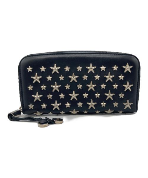 JIMMY CHOO（ジミーチュウ）JIMMY CHOO (ジミーチュウ) スタースタッズラウンドファスナーウォレット ブラックの古着・服飾アイテム