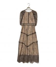 DORRY DOLL（ドリードール）の古着「ショルダーギャザーラッセルレースワンピース」｜ブラウン