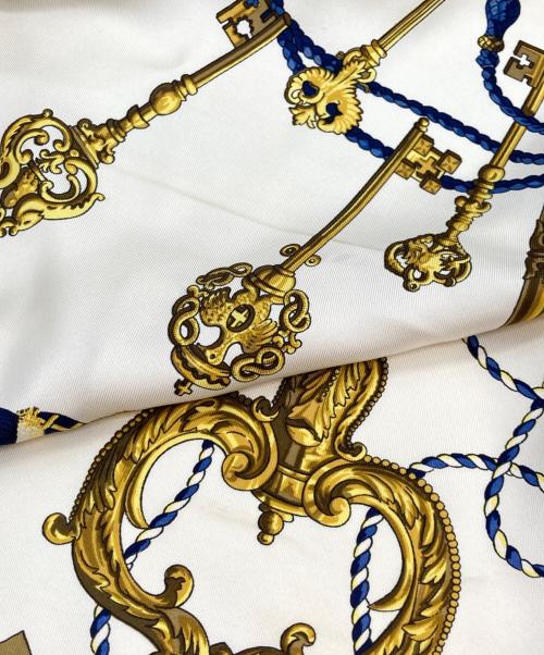 HERMES（エルメス）HERMES (エルメス) カレ90 LES CLES THE KEYS RARE ネイビー×ホワイトの古着・服飾アイテム