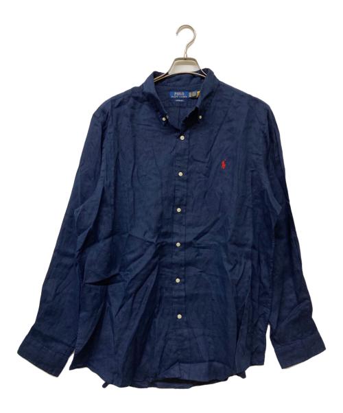 POLO RALPH LAUREN（ポロ・ラルフローレン）POLO RALPH LAUREN (ポロ・ラルフローレン) QRタグ CLASSIC FIT LINEN SHIRT/クラシックフィットリネンシャツ ネイビー サイズ:XXLの古着・服飾アイテム