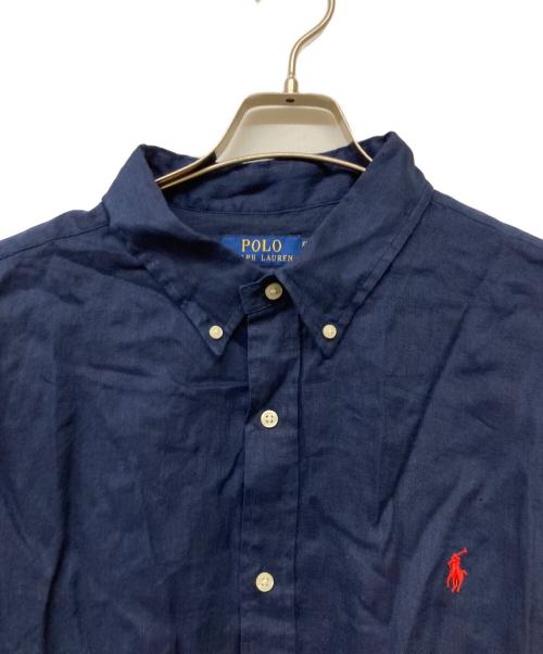 POLO RALPH LAUREN（ポロ・ラルフローレン）POLO RALPH LAUREN (ポロ・ラルフローレン) QRタグ CLASSIC FIT LINEN SHIRT/クラシックフィットリネンシャツ ネイビー サイズ:XXLの古着・服飾アイテム