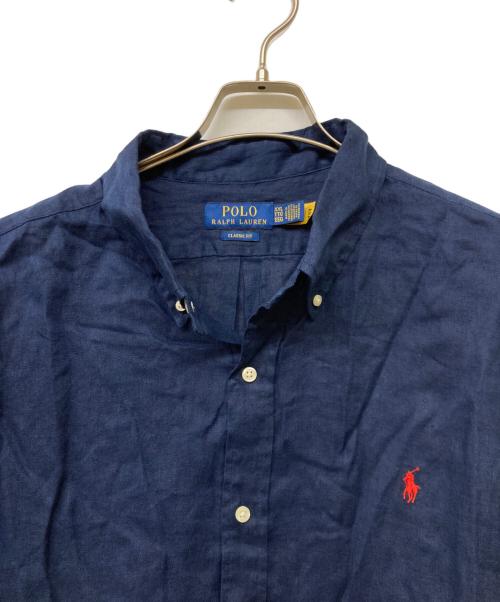 POLO RALPH LAUREN（ポロ・ラルフローレン）POLO RALPH LAUREN (ポロ・ラルフローレン) QRタグ CLASSIC FIT LINEN SHIRT/クラシックフィットリネンシャツ ネイビー サイズ:XXLの古着・服飾アイテム